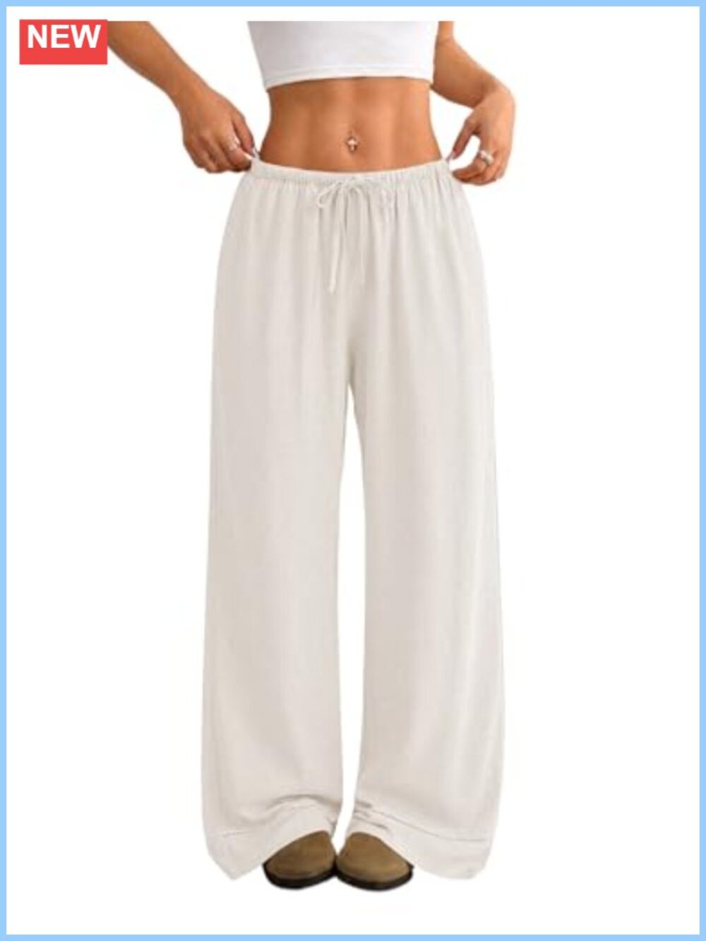 Women's Linen Blend Wide Leg Palazzo Pants Drawstring Waist Pockets